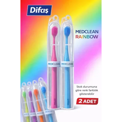 BUĞZ Difaş Medclean Rainbow Diş Fırçası 2 Adet Orta Sert Renkli Yetişkin Diş Fırçası Seti