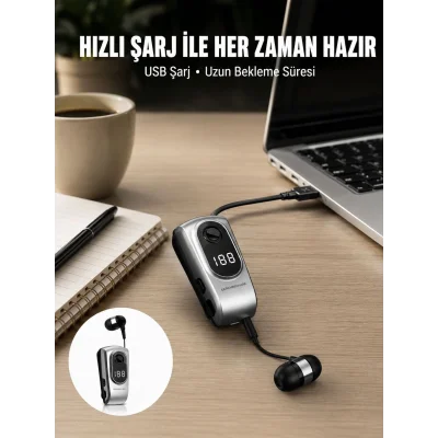 BUĞZ Dijital Ekranlı Bluetooth Kulaklık – Titreşimli Bildirim, 25 Saat Kullanım Yeni Nesil