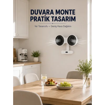 BUĞZ Dijital Göstergeli Çift Fan Başlıklı Masa Vantilatörü