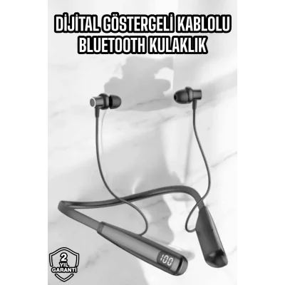  Dijital Göstergeli Kulak İçi Kablosuz Bluetooth Kulaklık Boyun Bantlı