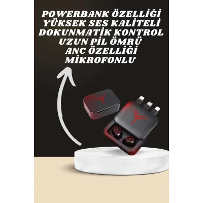 BUĞZ Dijital Göstergeli Powerbank Kablosuz Kulaklık ve 7 Kordonlu Yeni Nesil Akıllı Saat Dokunmatik Kontrol - BUĞZ