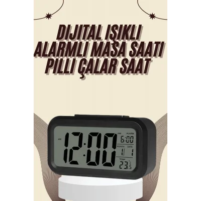  Dijital Masa Saati Termometreli Takvim Çalar Saat Led Ekran Pilli