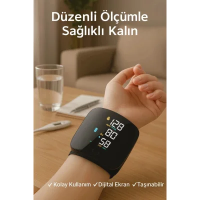 BUĞZ Dijital Türkçe Bilekten Tansiyon Ölçme Aleti Otomatik Tansiyon Ölçer Renkli Akıllı LCD Sesli Uyarı