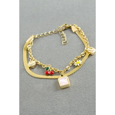 BUĞZ Dikdörtgen Şans Mineli Çelik Bileklik