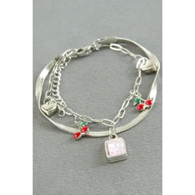 BUĞZ Dikdörtgen Şans Mineli Çelik Bileklik