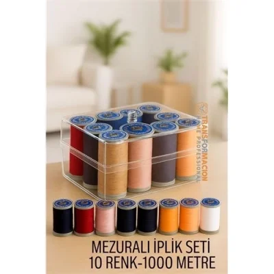 BUĞZ Dikiş İpliği Seti - 10 Renk 1000 Mt Kutulu Mezuralı Dikiş Seti