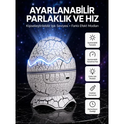 BUĞZ Dinozor Yumurtası Tasarımlı Projektörlü Gece Lambası