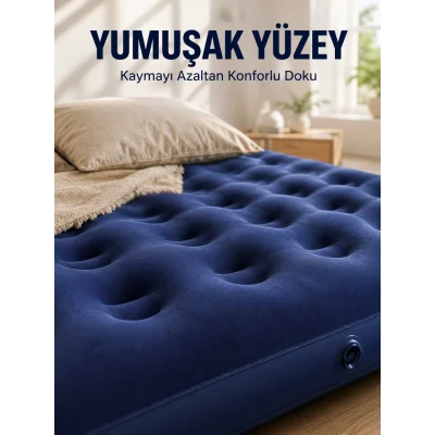BUĞZ Dış Mekan Şişme Yatak Çift Kişilik Flokeli Yüzey Konforlu Kullanım
