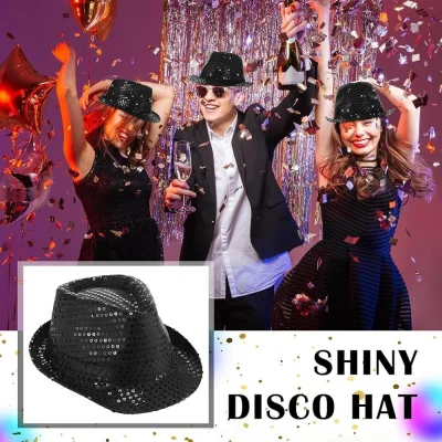 BUĞZ Disko Star Siyah Payetli Fötr Şapka Yetişkin Boy