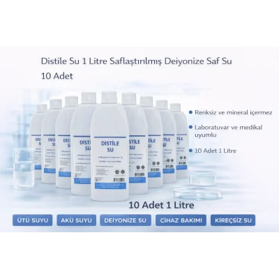 BUĞZ Distile Su 1 Litre Saflaştırılmış Deiyonize Saf Su 10 Adet