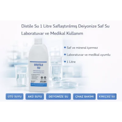 BUĞZ Distile Su 1 Litre Saflaştırılmış Deiyonize Saf Su Laboratuvar ve Medikal Kullanım 1 ADET