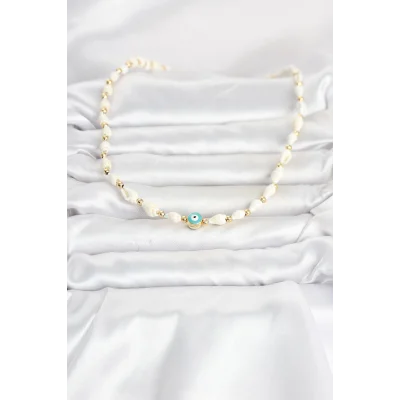 BUĞZ Doğal Deniz Kabuğu Dizili Nazarlı Model Kolye - BUĞZ
