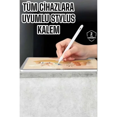  Dokunmatik Kalem Beyaz Şarjlı Yedek Uçlu Android ve İOS Uyumlu