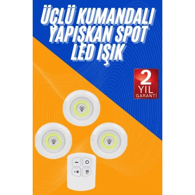  Dolap Işığı Mutfak Rafı Işığı Uzaktan Kumandalı 3 Lü Spot Led Lamba