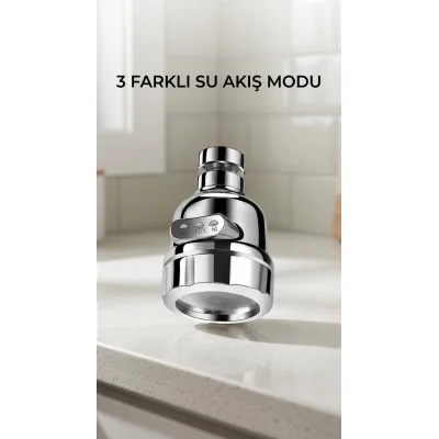 BUĞZ Döner Fonksiyonlu Krom Su Tasarruflu Musluk Başlığı Mutfak Evye Banyo Aparatı