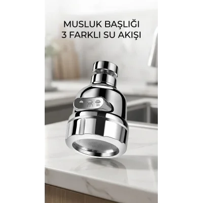 BUĞZ Döner Krom 3 Fonksiyonlu Su Tasarruflu Mutfak Lavabo Aparatı