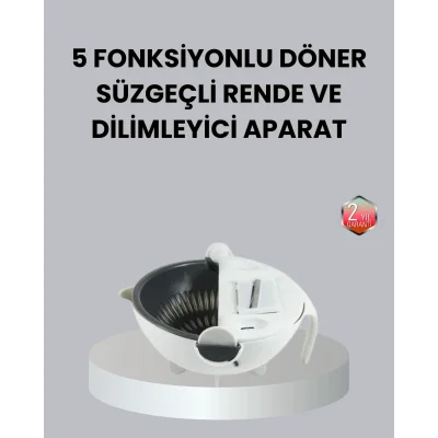 BUĞZ Döner Mekanizmalı 5’i 1 Arada Süzgeçli Rende Sebze Meyve Doğrama Cihazı