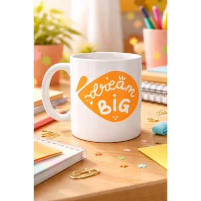 BUĞZ Dream Big Yazılı Porselen Kupa MODEL 135 – Motivasyon Temalı, Sıcak Tasarım, Kahve & Çay Kupası, Hediye Fikri