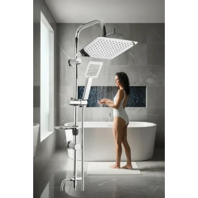 BUĞZ Dubai Yeni Nesil Yağmurlama Etkili Krom Duş Robotu Seti - Fonksiyonel Tepe Duş Takımı