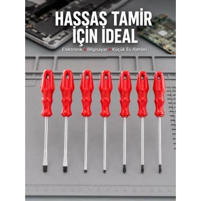 BUĞZ Düz ve Yıldız Başlıklı 7li Tornavida Seti Ergonomik Tutma