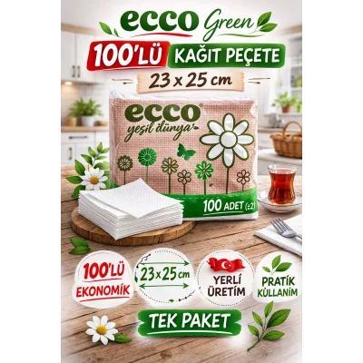 BUĞZ Ecco Green Kağıt Peçete 100’lü 23x25 cm Ekonomik 1 Paket
