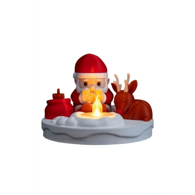 BUĞZ Eco Lounge Santa & Geyik Işıklı Figür 11 cm – LED Mum Dahil Yılbaşı Dekoru