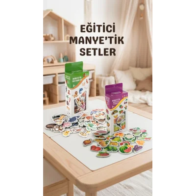 BUĞZ Eğitici Manyetik 30 Parça Hayvan ve 26 Parça Sebze-Meyve Seti