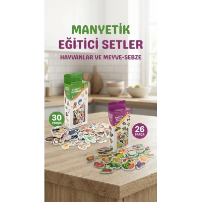 BUĞZ Eğitici Manyetik Hayvan ve Sebze Meyve Seti 56 Parça Magnet