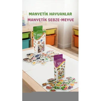BUĞZ Eğitici Manyetik Oyuncak Seti, 30 Hayvan 26 Sebze ve Meyve Magnet
