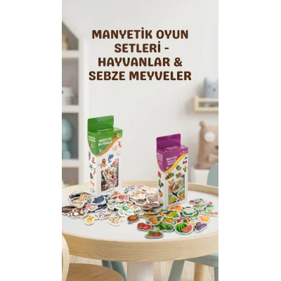 BUĞZ Eğitici Manyetik Oyuncak Seti 56 Parça Hayvan Sebze Meyve Magnet