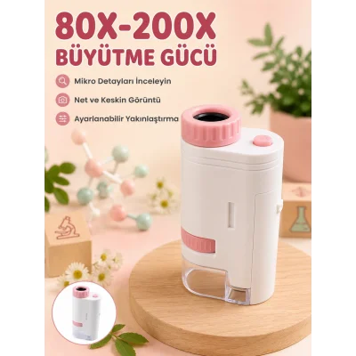 BUĞZ Eğitici Taşınabilir Mikroskop  Ayarlanabilir Focus, LED Işık ve 80X-200X Yakınlaştırma