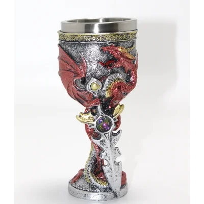BUĞZ Ejderha Ve Kılıç Temalı 3D Kabartmalı Çelik Kadeh Bardak