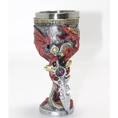 BUĞZ Ejderha Ve Kılıç Temalı 3d Kabartmalı Çelik Kadeh Bardak Alk4373