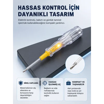 BUĞZ Elektrik Test Kalemi Neon Işıklı Nikel Kaplama 110-220V Dirençli