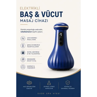 BUĞZ Elektrikli Baş, Vücut Masaj Cihazı Şarjlı, Dijital Göstergeli