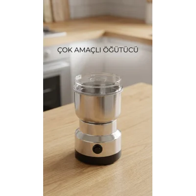 BUĞZ Elektrikli Kahve ve Baharat Öğütücü, Paslanmaz Çelik Bıçaklı, Kapaklı