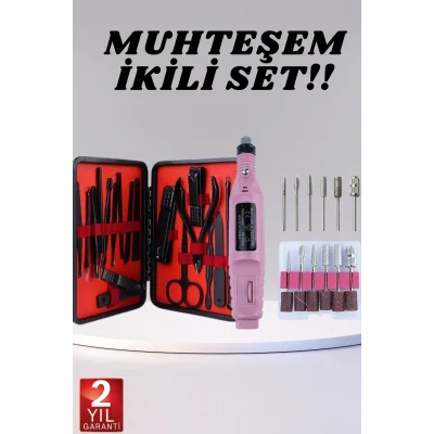  Elektrikli Manikür Pedikür Seti İkili Set 17 Parça Tırnak Bakımı Nasır Temizleme Tırnak Şekillendirme