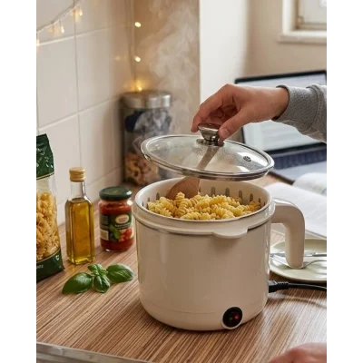 BUĞZ Elektrikli Mini Tencere 1 Litre Çorba Pilav Makarna Pişirici Çok Fonksiyonlu