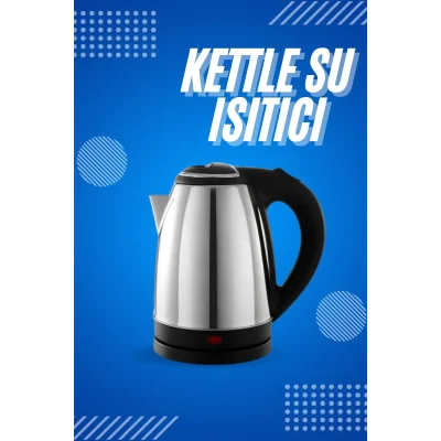  Elektrikli Paslanmaz Çelik Su Isıtcı Çelik Kettle 1.8 Lt. Uzun Ömürlü