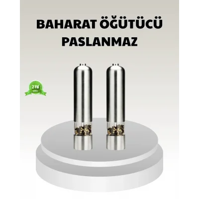 BUĞZ Elektrikli Tuz Karabiber Değirmeni – Çiftli Set, Paslanmaz Gövde, LED Işıklı ve Ayarlanabilir Öğütme