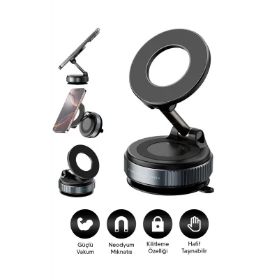 BUĞZ Elektrikli Vakumlu Araç İçi Telefon Tutucu - Güçlü Manyetik MagSafe Uyumlu