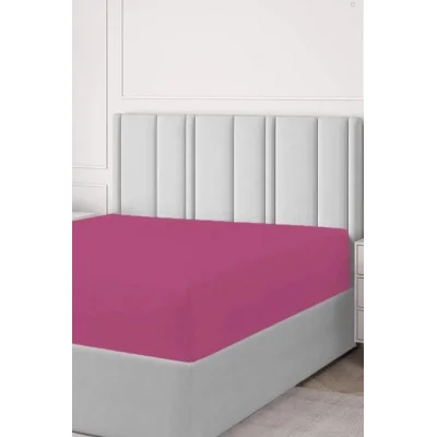 BUĞZ Pamuk Çift Kişilik Lastikli(fitted)  Penye Çarşaf Fuşya