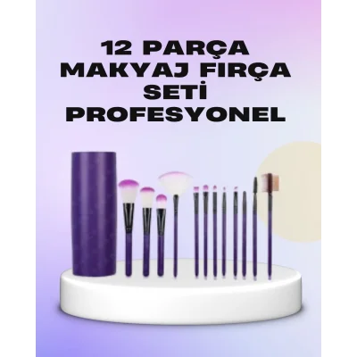  Ergonomik Saplı Fiber Kıllı 12li Makyaj Fırça Takımı Göz ve Ten Makyajı İçin Uygun