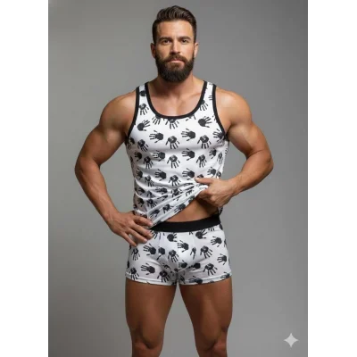 BUĞZ Erkek Desenli Tank Top Boxer Takım