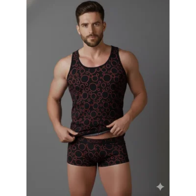BUĞZ Erkek Desenli Tank Top Boxer Takımı
