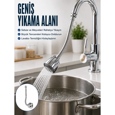 BUĞZ Esnek Spiral Musluk Uzatma Fıskiyesi  Su Tasarruflu Ayarlanabilir Musluk Başlığı