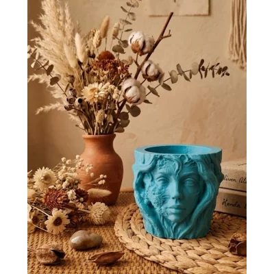 BUĞZ Estetik Kadın Yüzü Heykel Tasarımlı Dekoratif 3D Saksı Vazo