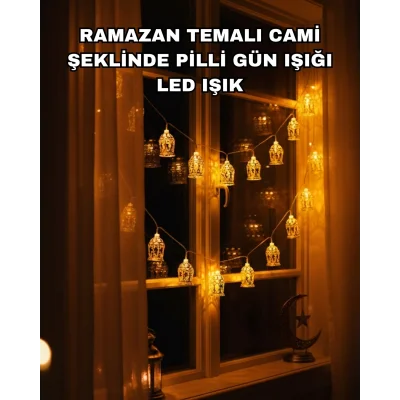 BUĞZ Ev Dekoru İçin Ramazan LED Işık Pilli Sıcak Sarı Cami Figürlü