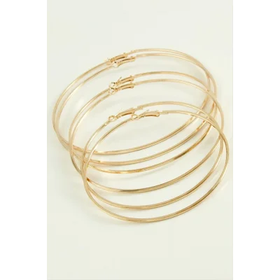  Ezme Çizgili Metal Halka Küpe 6 Adet