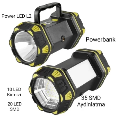 BUĞZ F-262 Yeni Güçlü Çift Taraflı Taşınabilir Spot Ve Işıldak Usb Powerbank Şarjlı Fener